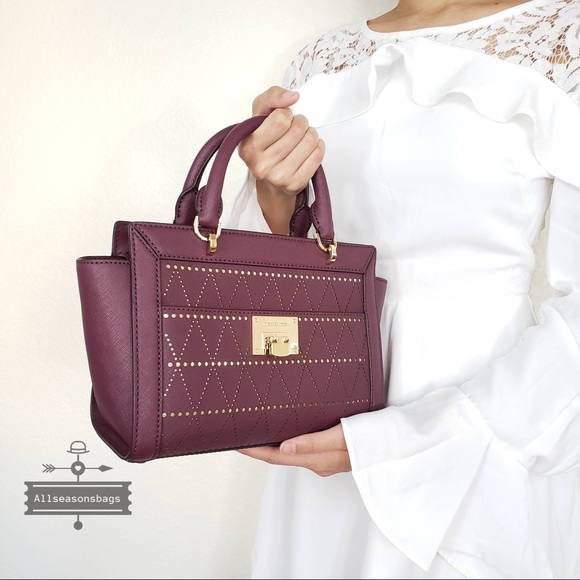 NWT Michael Kors Tina Small messenger plum satchel - Picture 2 of 8